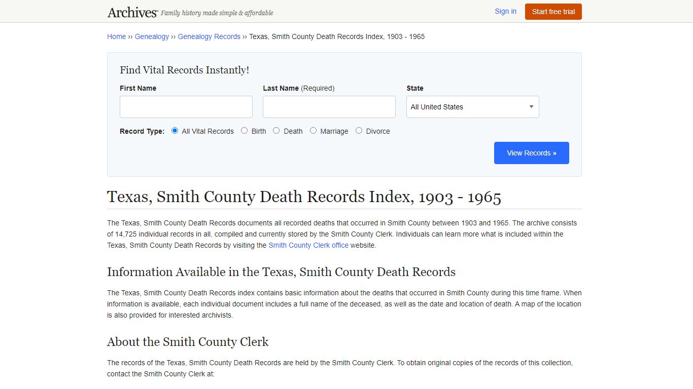 Texas, Smith County Death Records | Search Indexes ...