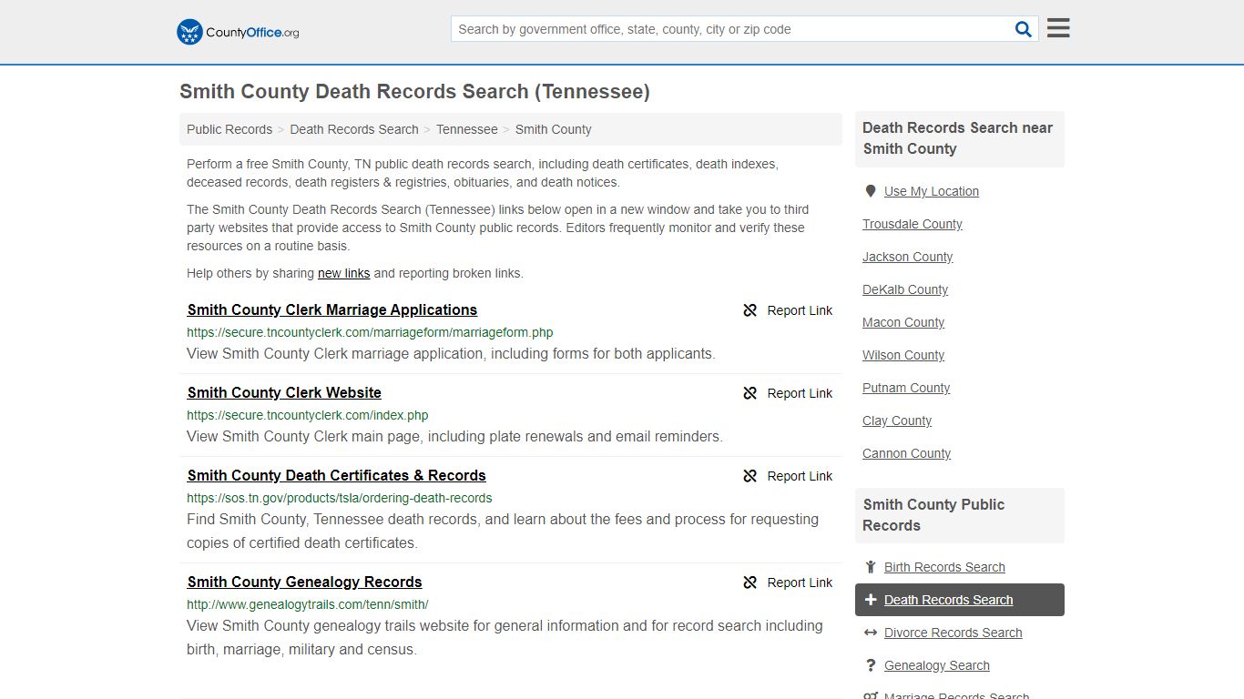 Death Records Search - Smith County, TN (Death ...